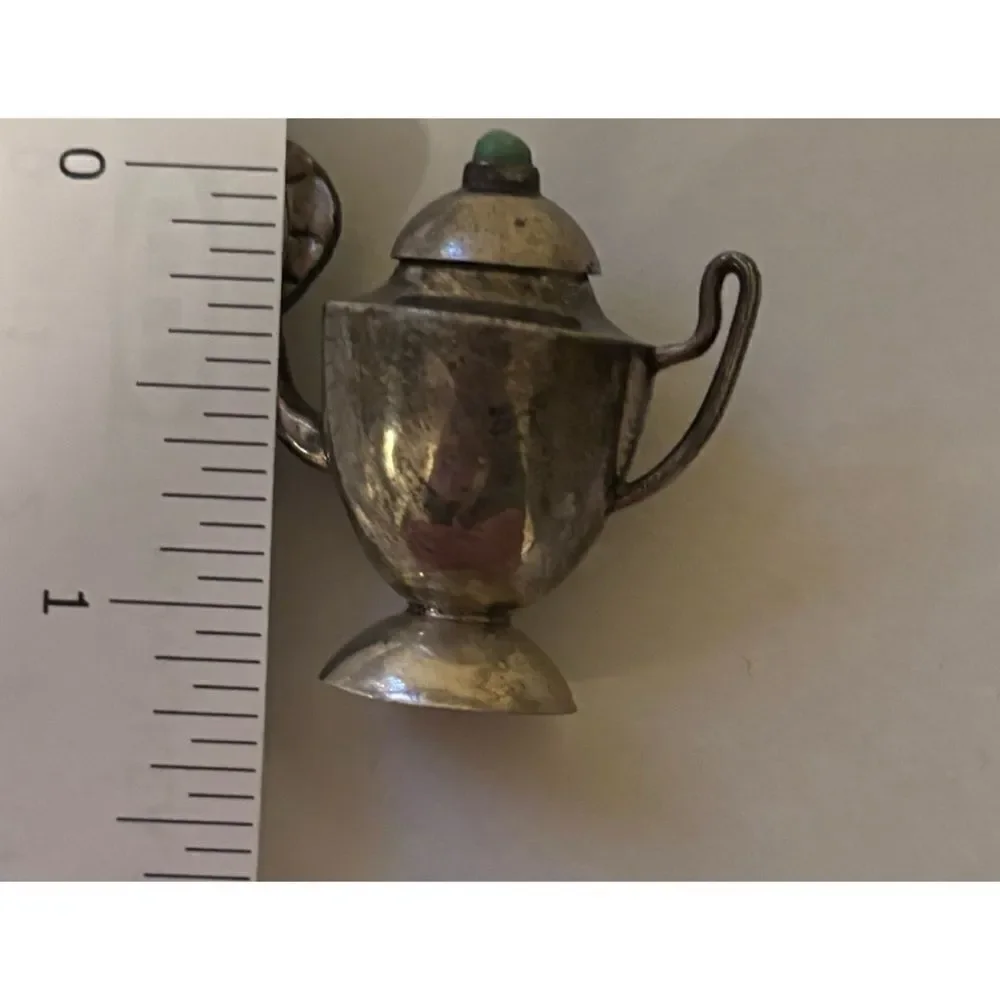 RARE -ANTIQUE STERLING SILVER Turquoise 9 Pieces Miniature Tea Set